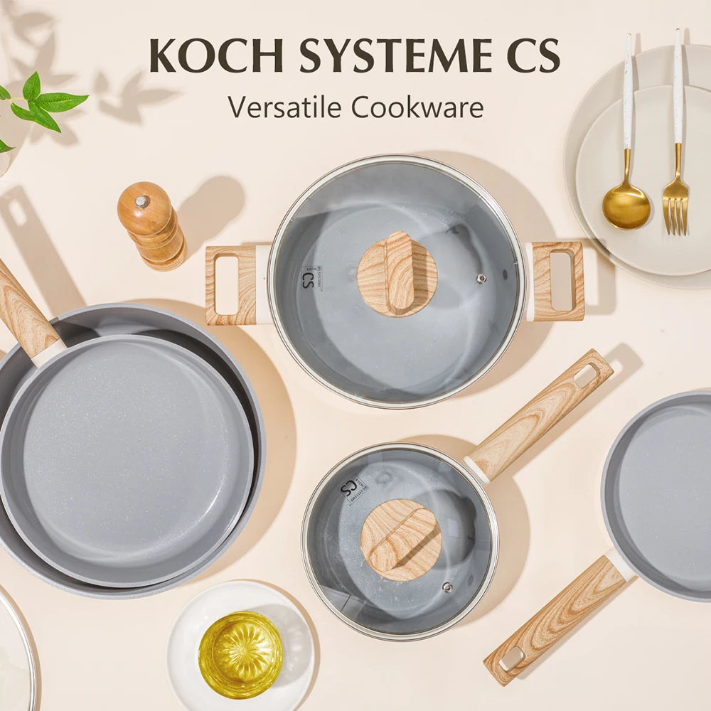 Blue and White 8 Piece Pan and Pot Set with Lid , 8pcs Sauce Pan Set For Kitchen Cooking, Oven Safe