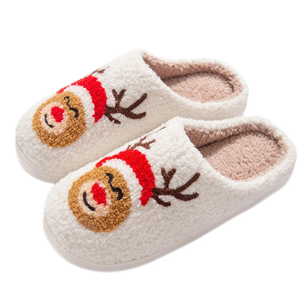 Cozy and Warm Christmas Elk Plush Slippers for Men and Women Soft Fluffy Home Footwear with Anti Slip Design