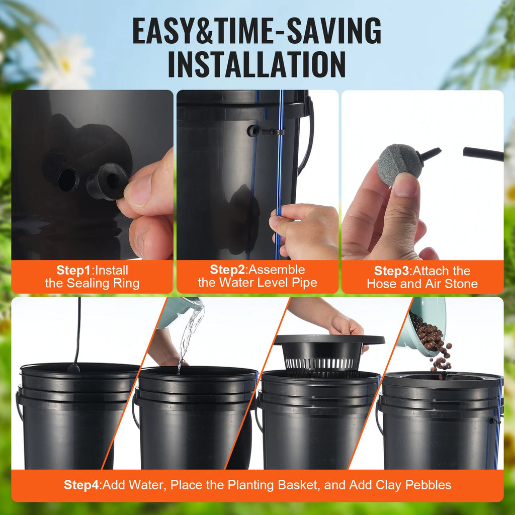 DWC Hydroponics Grow System Hydroponic Growing System w/ Top Drip Kit Deep Water Culture 5-Gallon Buckets with Air Pump