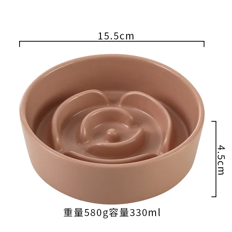 Ceramic Pet Cat Dog Bowl Small and Medium-Sized Dogs Dog Puppy Slow Feeding Anti-Choke Slow Food Bowl Anti-Tumble Eating Bowl