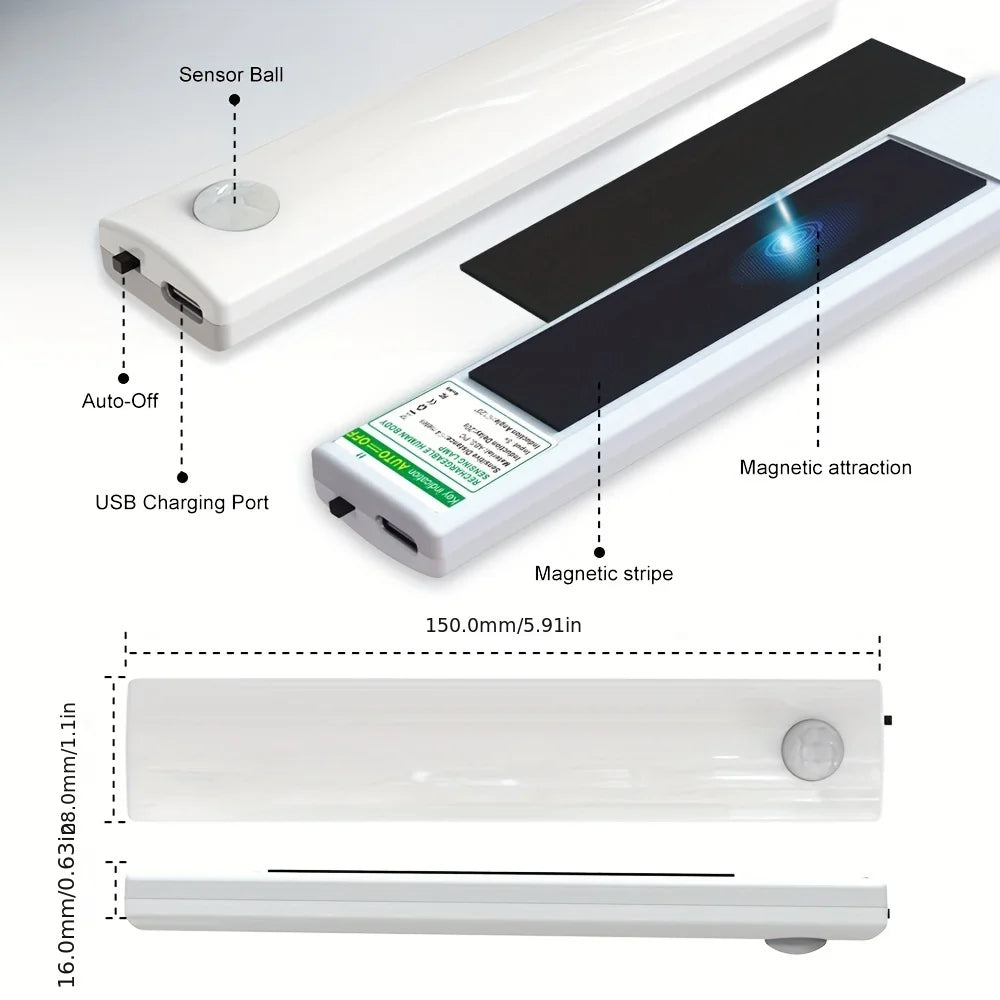 6 Pack Motion Sensor Lights Ultra-Thin USB-C Rechargeable Battery Magnetic Lights for Kitchen Night, Dark Hallway, Closet