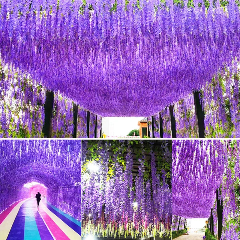 Artificial Wisteria Flower Hanging Garland, Rattan Fake Flower, String Flower, Wedding Party, Garden,  Home Wall Decor, 12PCS