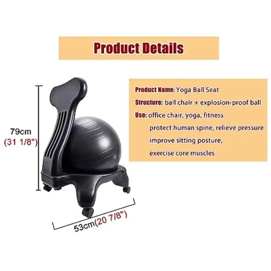 Ergonomic Office Yoga Ball Chairs for Adults Desk Purple Ball Balance Posture Chair with Wheels Ball and Foot Pump Exercise Bal