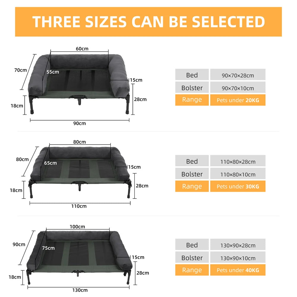 XXL XL Large Dog Bed Outdoor Raised Dog Bed with Cooling Breathable Mat and Soft Plush Mat Pet Puppy Camping Cot for Home Garden