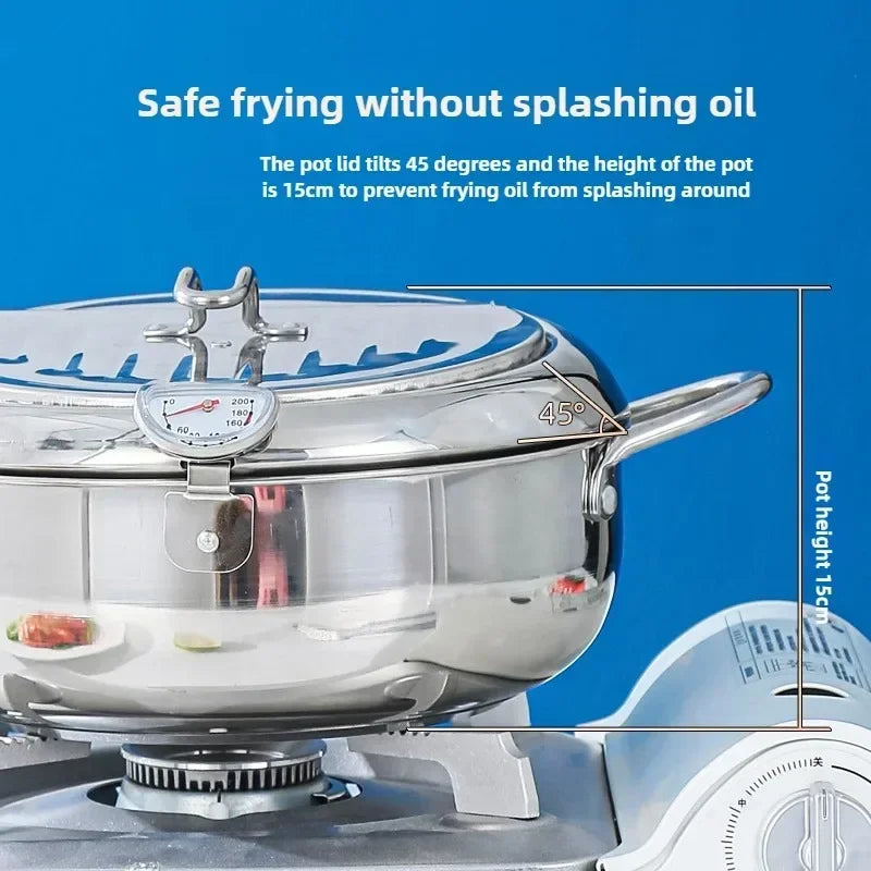 Multifunctional deep fryer with Thermometer and Oil Drip Drainer Rack Household Double Bottom Gas Induction Cooker Kitchen Tools