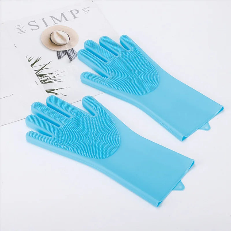 Silicone Dishwashing Gloves, Magic Shower Gloves, Room Specific Durable, Wear-resistant, Waterproof Rubber Gloves